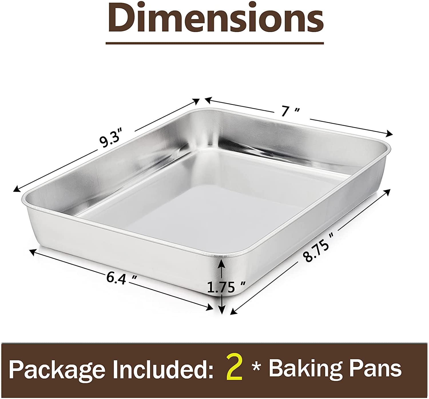HYTHU-9.3 Inch Stainless Steel Sheet Cake Pan, Rectangular Baking Pan ...