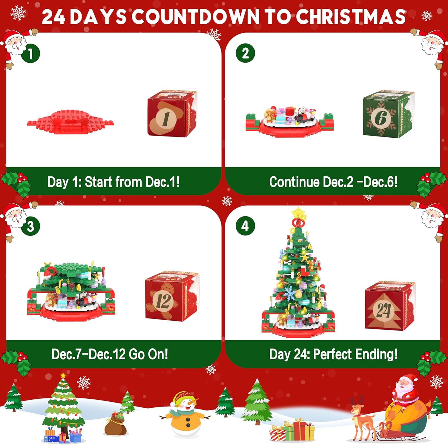 HYTHU-Advent Calendar 2025 Christmas Tree Building Set with LED Light ...