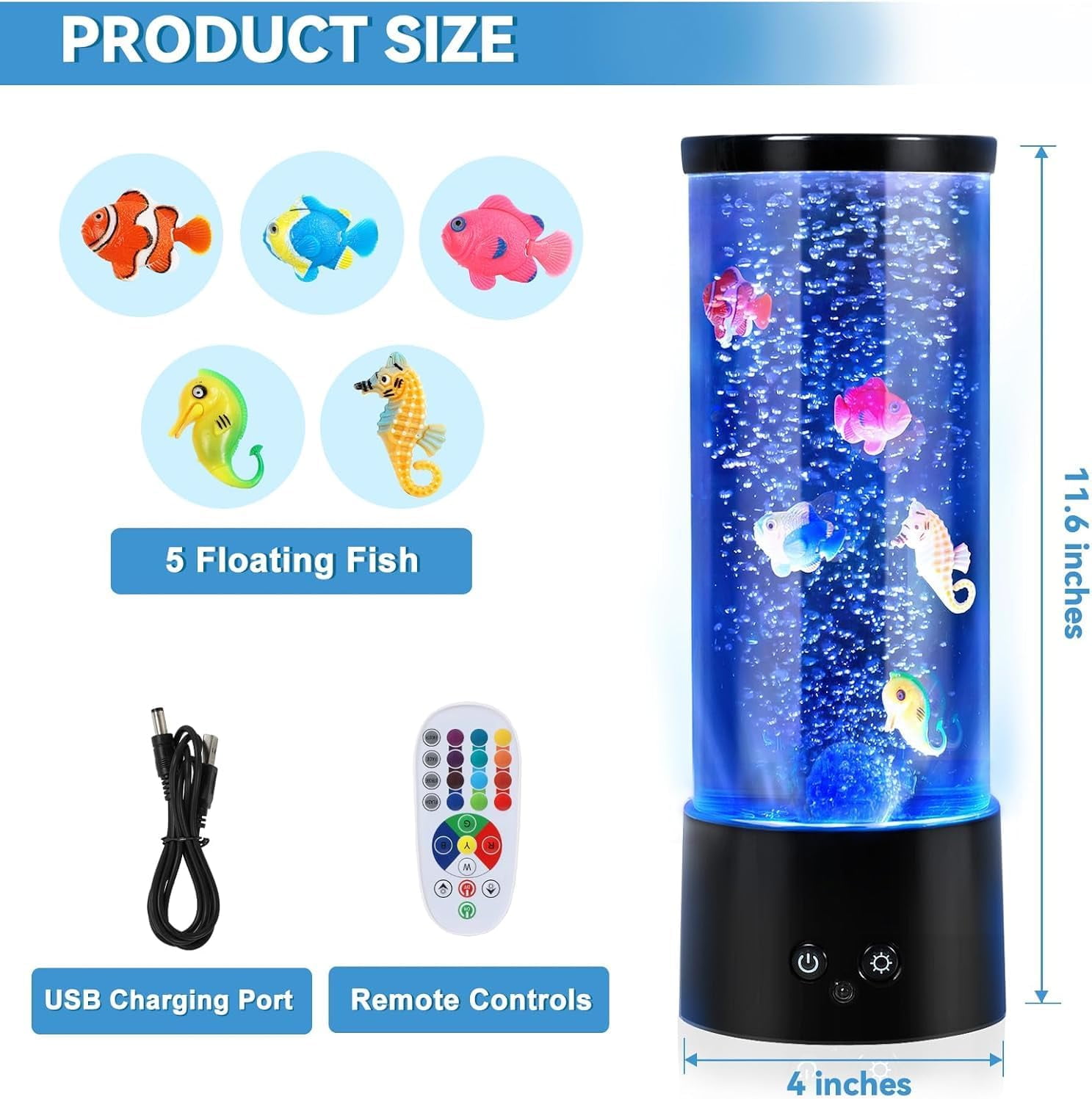 HYTHU-Bubble Aquarium Lamp Dual Power USB/Battery (NOT Included) Color ...