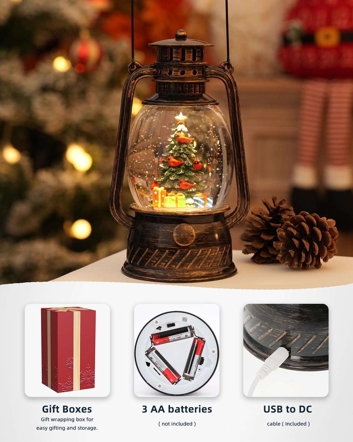 HYTHU-Christmas Decorations Musical Snow Globes Lighted Tree Cardinal ...