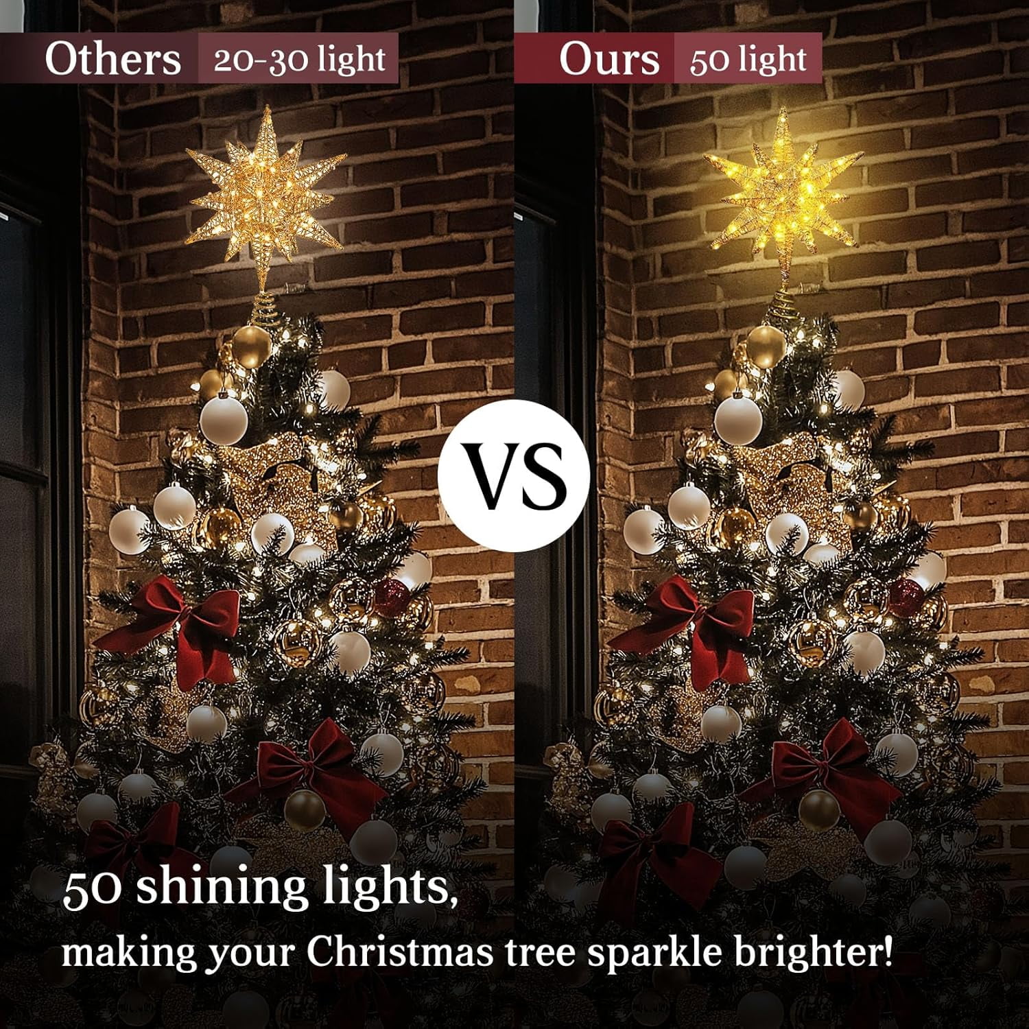 HYTHU-Christmas Star Tree Topper Gold, Tree Topper Star with Warm White ...