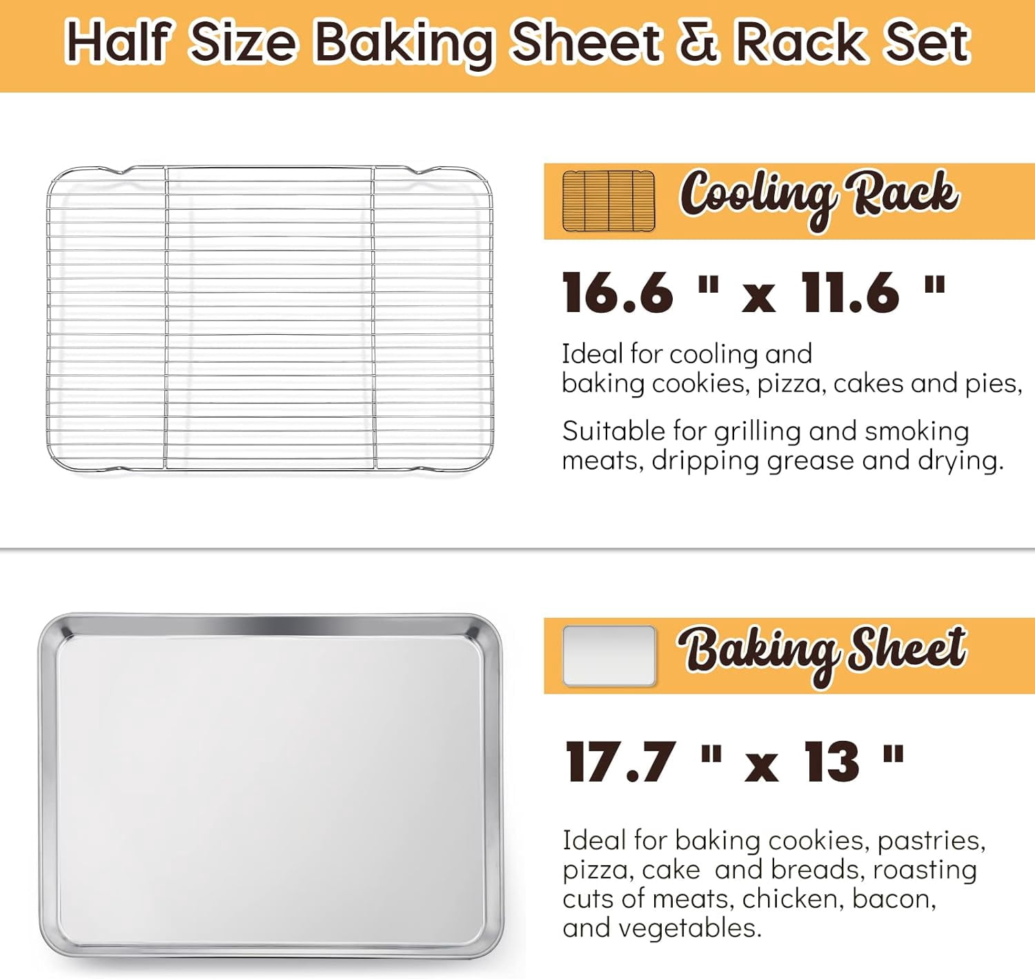 HYTHU-Cookie Sheet with Rack Set, Half Sheet Baking Pan for Oven ...