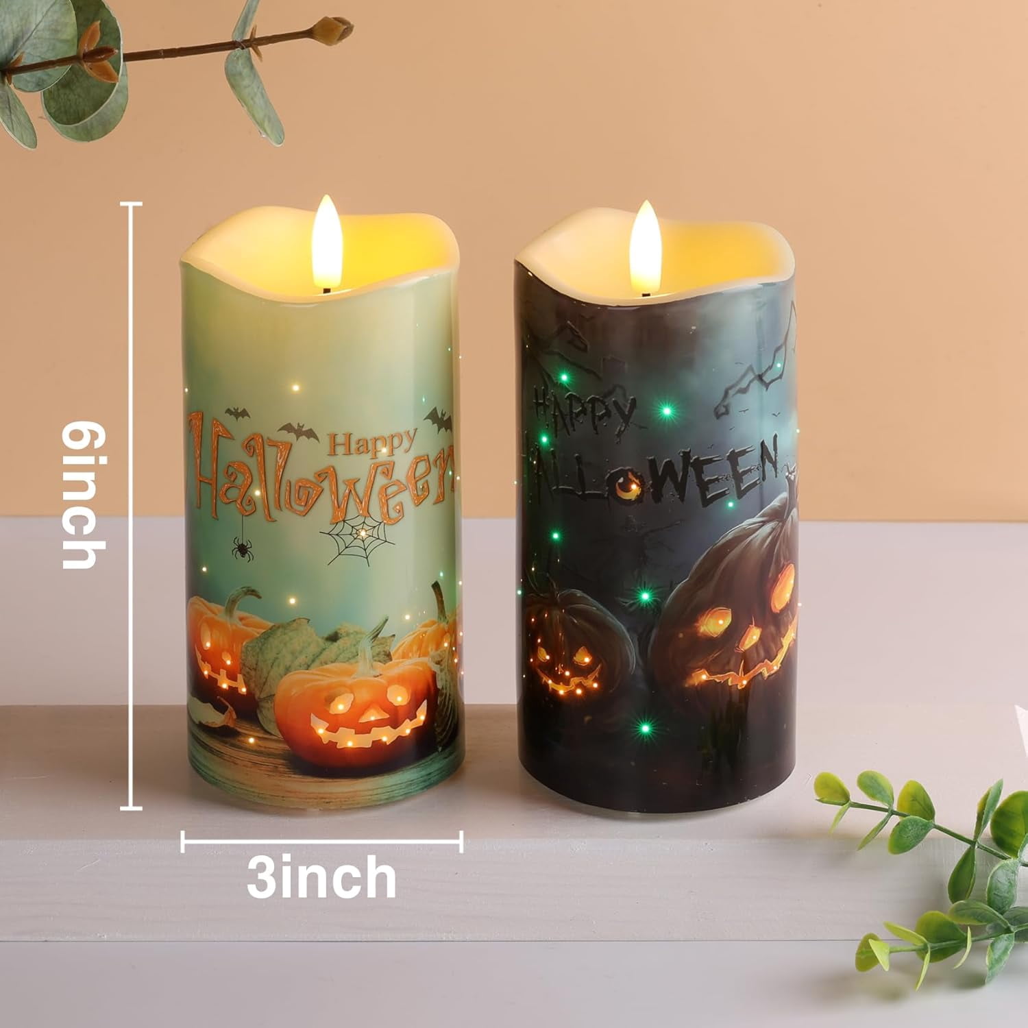 HYTHU-Fiber Optic Halloween Flameless Candles, Spooky Pumpkin LED ...