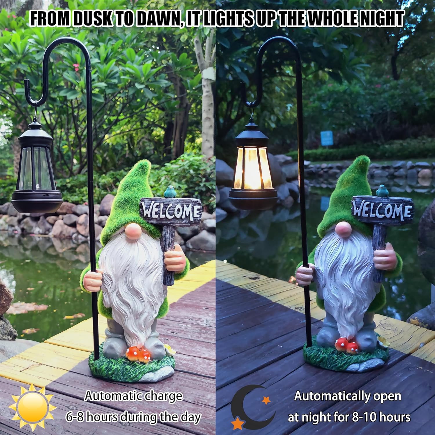 HYTHU-JOYBEE Garden Statues Gnome with Solar Lantern Outdoor Decor ...