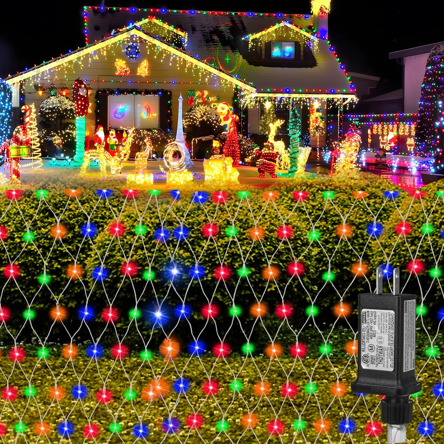 HYTHU-(Upgraded) Outdoor Christmas Lights, 360 LED Sturdy Christmas Net ...