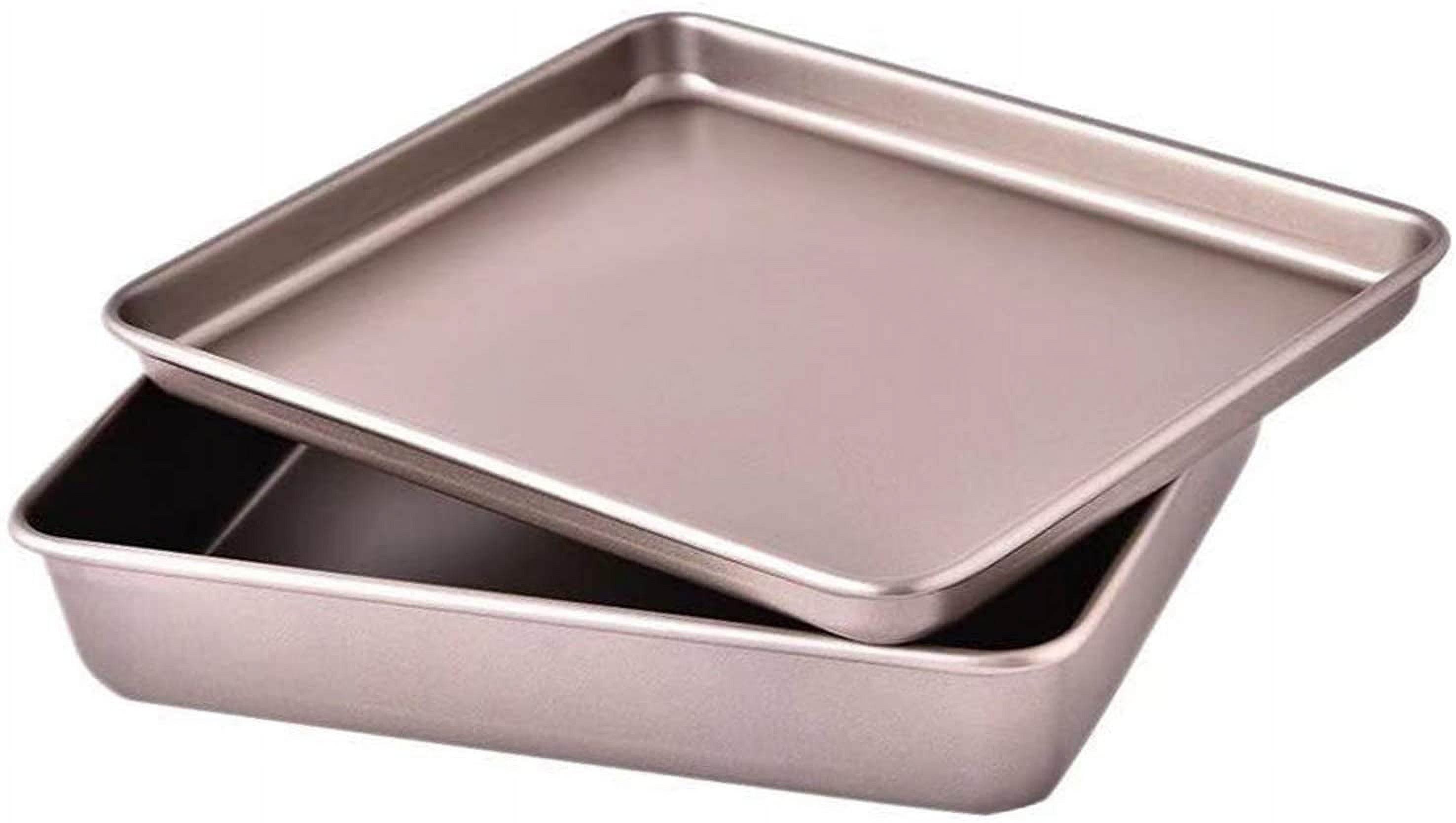 Small Cookie Sheets 11x9 inch 2pcs Mini Baking Pan Toaster Oven Tray Nonstick Thicken Brushed Carbon Steel Magnetic No Warp 1 to 2 Person Bakeware