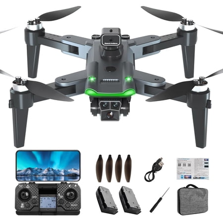 HYTOBP Drone with 4K Three Camera for Adults and Beginners, S166 FPV RC Quadcopter, GPS Drones 5G Wifi, Gesture Control, Auto Return, 2 Batteries, Gray