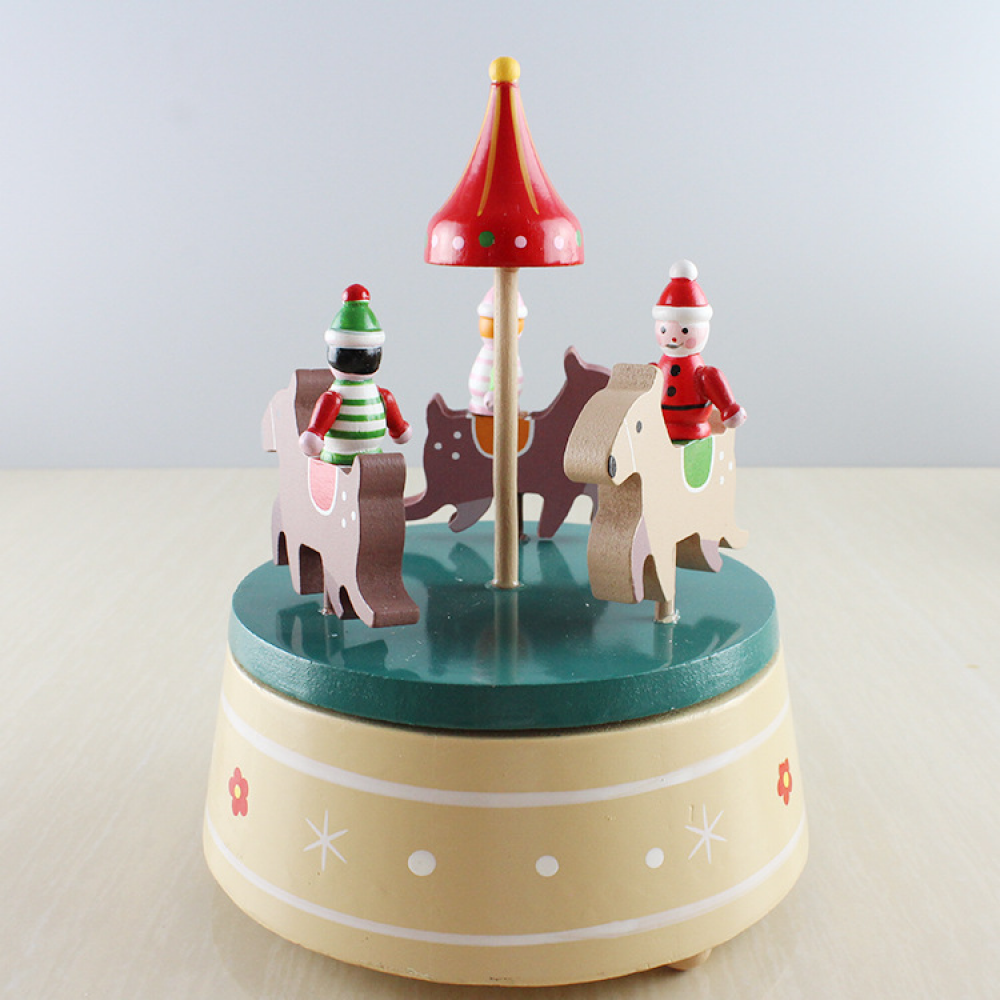 HYTOY Music BoxWooden Musical Box carousel Clockwork Christmas Decor