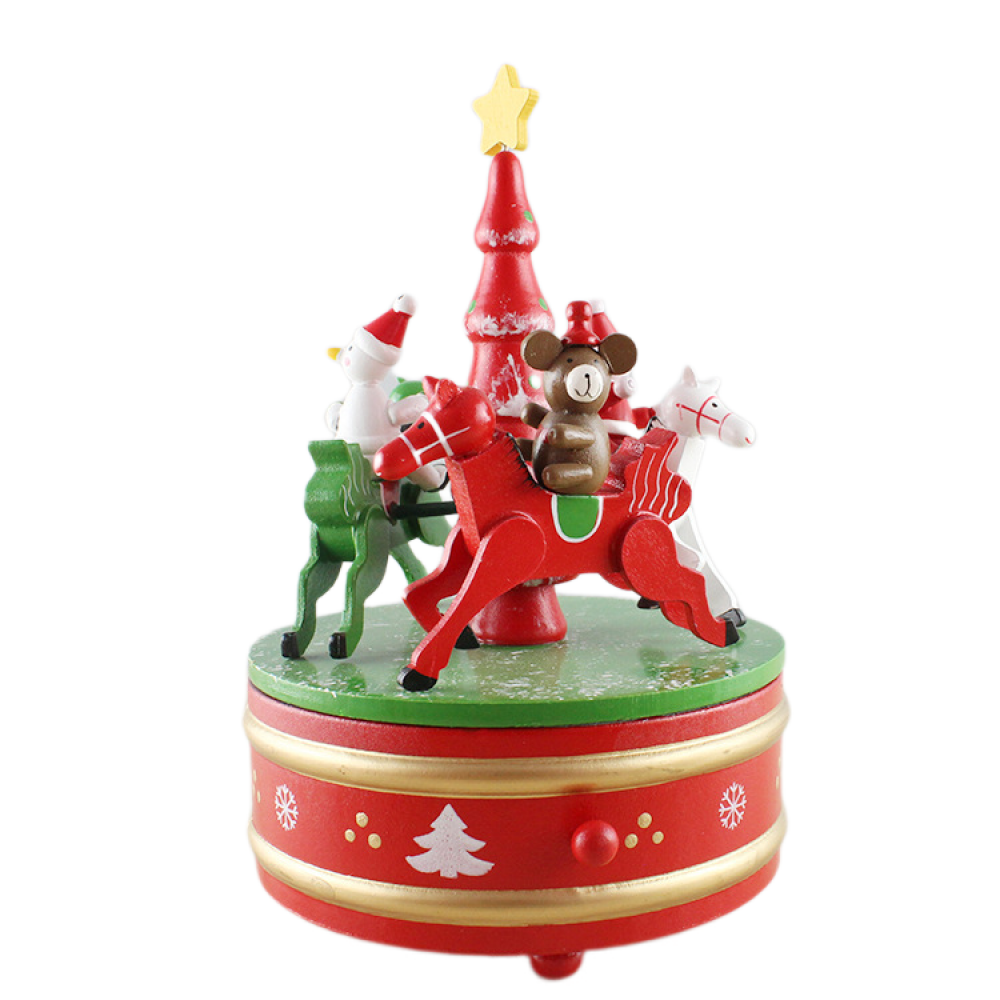 HYTOY Music BoxWooden Musical Box carousel Clockwork Christmas Decor
