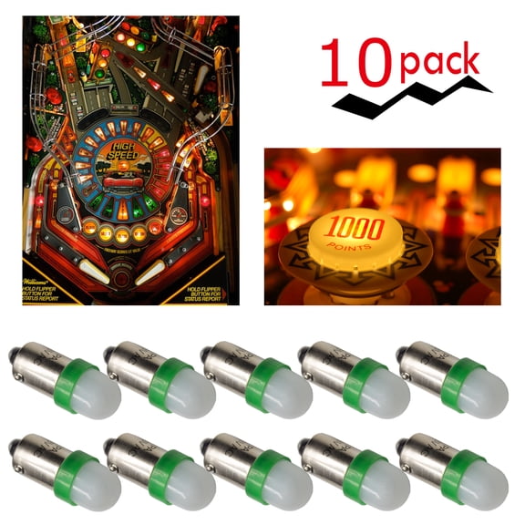 HYUGA 10PCS #44#47 Ba9s 2SMD 2835 LED 6.3V DC Bayonet Pinball Gaming Machine Light Bulb (Green, 10 Bulbs)