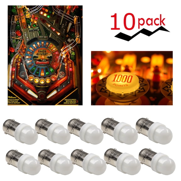 HYUGA BA9S #44#47#1893#756#1847 2SMD 2835 LED 6.3V DC Bayonet Pinball Gaming Machine Light Bulb (White, 10 bulbs)