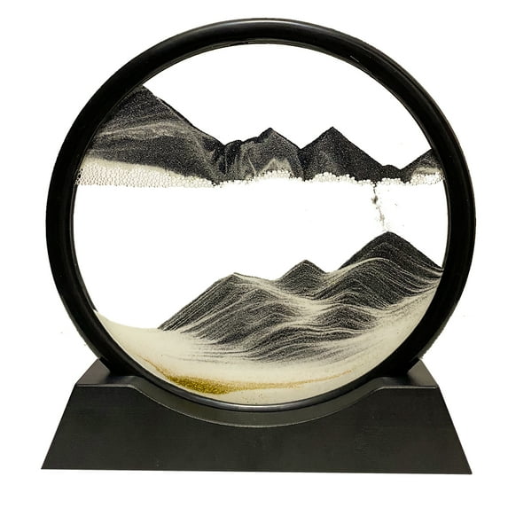 HYUGF Moving Sand Art Picture Decor, 3D Quicksand Relaxing Toy for Home Desktop (Black, 7")