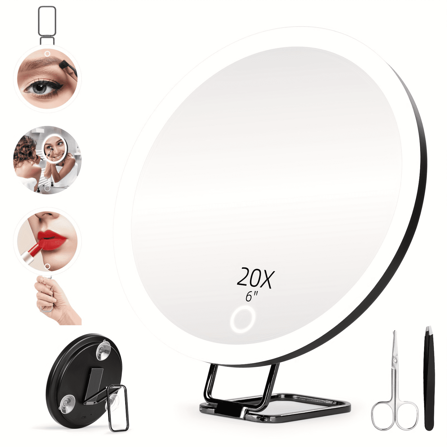 HYYANGUWENTI Compact 6inch LED Lighted Magnifying Makeup Mirror with