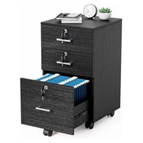 HYYOP 3-Drawer File Cabinet with Lock, Wood Rolling Filing Cabinets for Home Office, Mobile Printer Stand, Under Desk File Organizer for Letter Sized Files, 26" H(Caster Included), Black