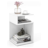 HYYOP 3-Tier Side Table, S-Shaped End Table with 2 Open Storage Compartments, Wood Narrow Bedside Table, Modern Nightstand for Bedroom, Living Room, Small Spaces, Easy Assembly, White