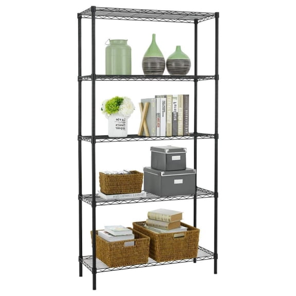 HYYOP| 5-Tier Wire Storage Shelves | 36x14x72 | Black | with Adjustable Racks | Heavy-Duty Metal Shelf, Holds Upto 1000 lbs | No-Tool Assembly | Ideal for Home & Garage Shelving