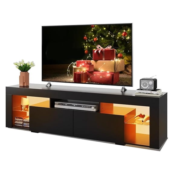 HYYOP 63 Inch TV Stand, LED Entertainment Center for 60 to 70 Inch TV, Modern TV Console with 2 Drawers, TV Stands for Living Room, Black