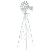 HYYOP 8FT Ornamental Windmill Backyard Garden Decoration Weather Vane, Heavy Duty Metal Wind Mill w/ 4 Legs Design,White