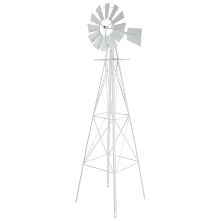 HYYOP 8FT Ornamental Windmill Backyard Garden Decoration Weather Vane, Heavy Duty Metal Wind Mill w/ 4 Legs Design,White