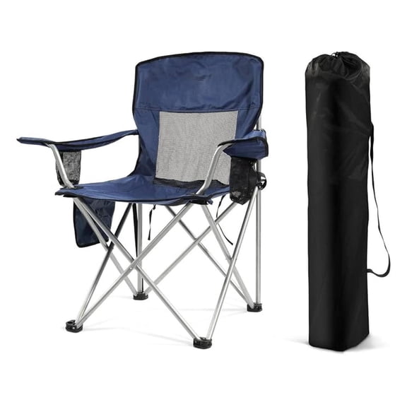 HYYOP Outdoor Foldable Camping Chair, with Sturdy Material and 300lbs Capacity, Camp Folding Chair with Cup Holder & Carrying Bag, Suitable for Park, Beaches and Camping, Navy Blue