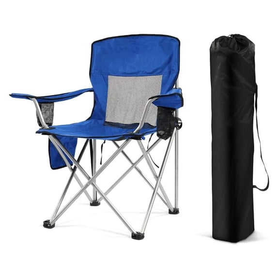 HYYOP Outdoor Foldable Camping Chair, with Sturdy Material and 300lbs Capacity, Foldable Camping Chair with Cup Holder and Carrying Bag, for Parks, Beaches, Fishing and Camping, Blue