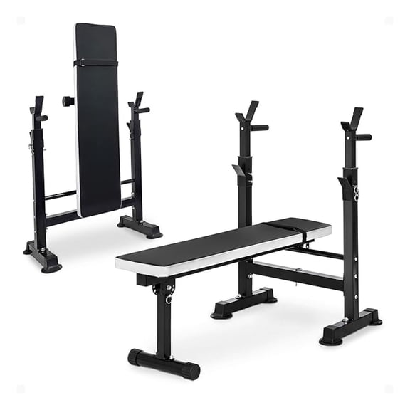 HYYOP Steel Weight Bench w/ Squat Rack in Multiple Colors, 400 lb User Capacity - Foldable Home Gym Equipment for Range of Workouts w/ 6-Position Barbell Holder & Adjustable Seat and Recliner