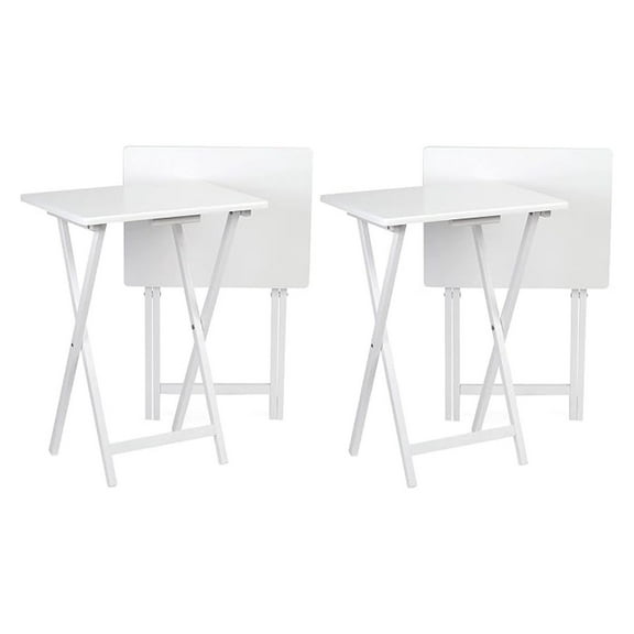 HYYOPConventional Solid and Sturdy Wood Construction Portable Folding TV Snack Tray Table Desk Serving Stand, White (4-Piece Set)
