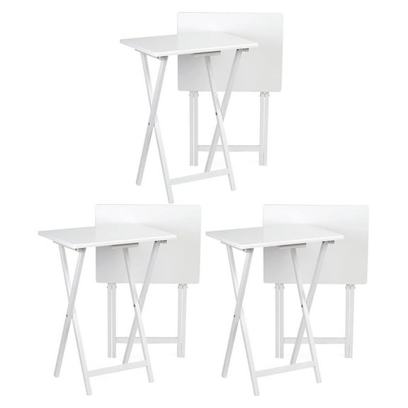 HYYOPConventional Solid and Sturdy Wood Construction Portable Folding TV Snack Tray Table Desk Serving Stand, White (6-Piece Set)