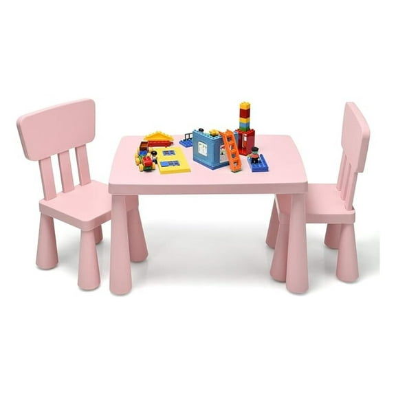 HYYOPKids Table and Chairs, 3 Piece Plastic Easy Clean Children Activity Desk for Reading, Drawing, Snack Time, Arts Crafts, Preschool, Kindergarten & Playroom, Toddler Table and Chair Set (Pink)