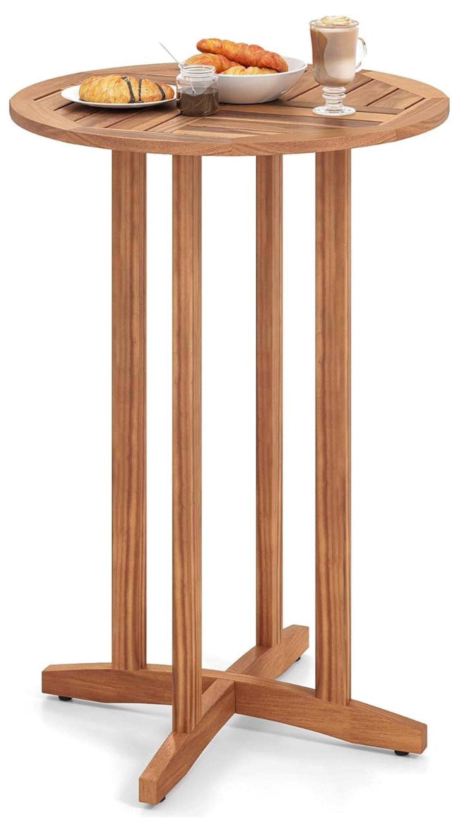 HYYOPOutdoor Acacia Wood Bar Table, 39" Patio Bar Height Round Table ...