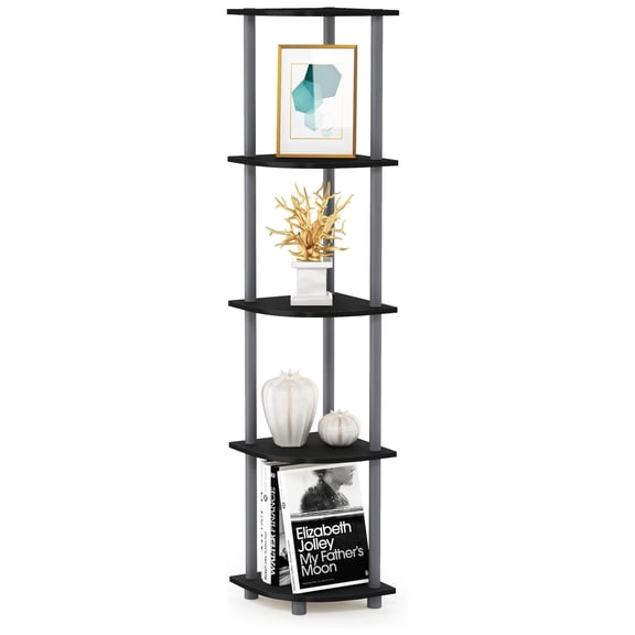 HYYOPTURN-N-TUBE Corner Shelf, 5-Tier Corner Bookshelf, Open Storage Shelves, for Organization and Storage, Living Room, Home Office, Garage, Bedroom, Black