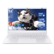 HYYUO 14" Windows 11 Laptop, 12GB DDR5 RAM 256GB SSD, Up to 3.6GHz Intel N150 Quad-Core, Office 365 WiFi6 BT 5.2, 1080 FHD Display Backlit KB for Student, Business, Home Office, White