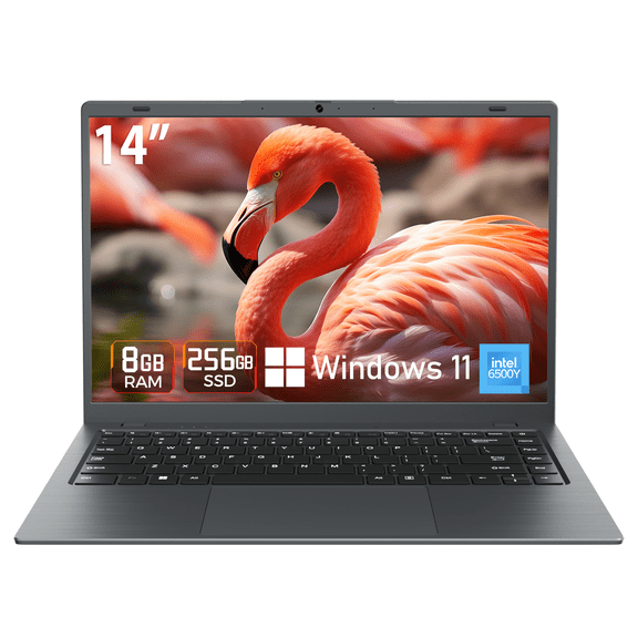 HYYUO 14inch Laptop Compter, 8GB RAM 256GB ROM Intel 6500Y with 2 Cores, Up to 3.4GHz, With Office 2024 Windows 11 WiFi 5 BT5.0 for Business, Beginners, Student, Dark Gray