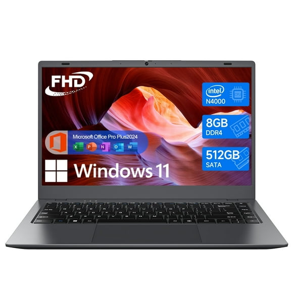 HYYUO 14inch Laptop Compter, 8GB RAM 512GB ROM Intel Celeron N4000 with 2 Cores, Up to 2.6GHz, With Office 365 Windows 11 WiFi 5 BT5.0 for Business, Beginners, Student, Dark Gray