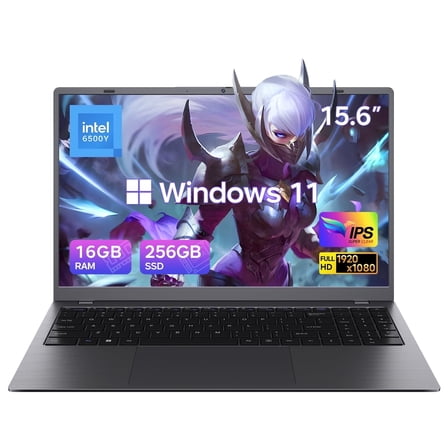 HYYUO 15.6" Laptop Computer, 16GB RAM 256GB SSD, Intel 6500Y with 2 Cores Up to 3.4GHz, FHD Display, Office 2024, Laptop for Business, Student, Office, Dark Gray, Windows 11 Laptop