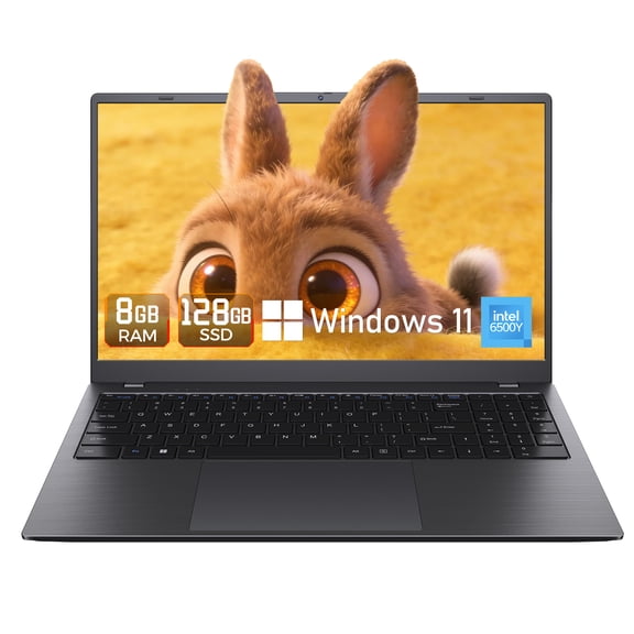 HYYUO Laptop Computer, 15.6inch FHD Display 8GB RAM 128GB SSD, Intel 6500Y 2 Cores, Office 2024 Windows 11, Type-C PD Dual 4K Output for Work Study
