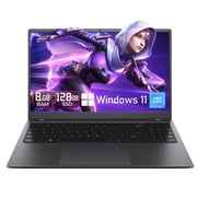 HYYUO Laptop Computer, 15.6inch FHD Display 8GB RAM 128GB SSD, Intel 6500Y 2 Cores, Office 2024 Windows 11, Type-C PD Dual 4K Output for Work Study