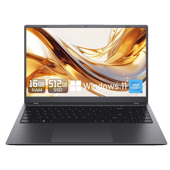 HYYUO Laptop Computer, 15.6inch FHD Display 16GB RAM 512GB SSD, Intel 6500Y 2 Cores, Office 2024 Windows 11, Type-C PD Dual 4K Output for Work Study