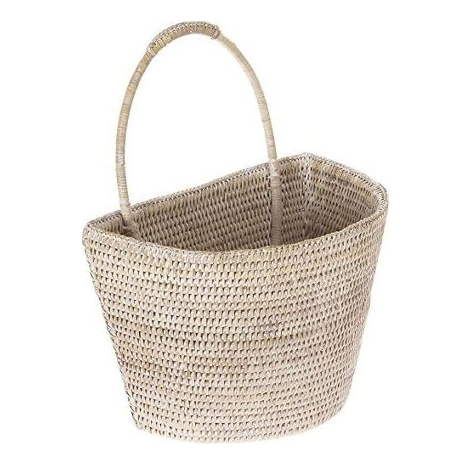 La Jolla Large Rectangular White Wash Rattan Wall Storage Basket