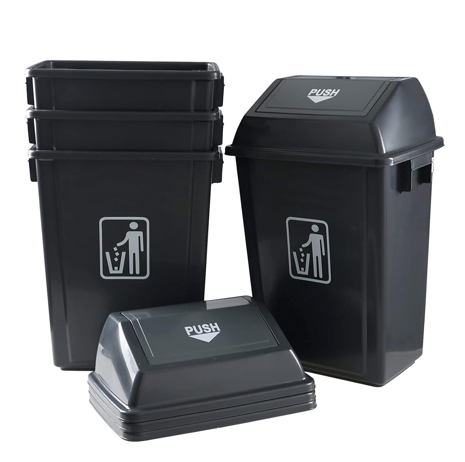HYYYYH 13 Gallon Plastic Trash Can with Swing Lid, 4Pack Large Kitchen