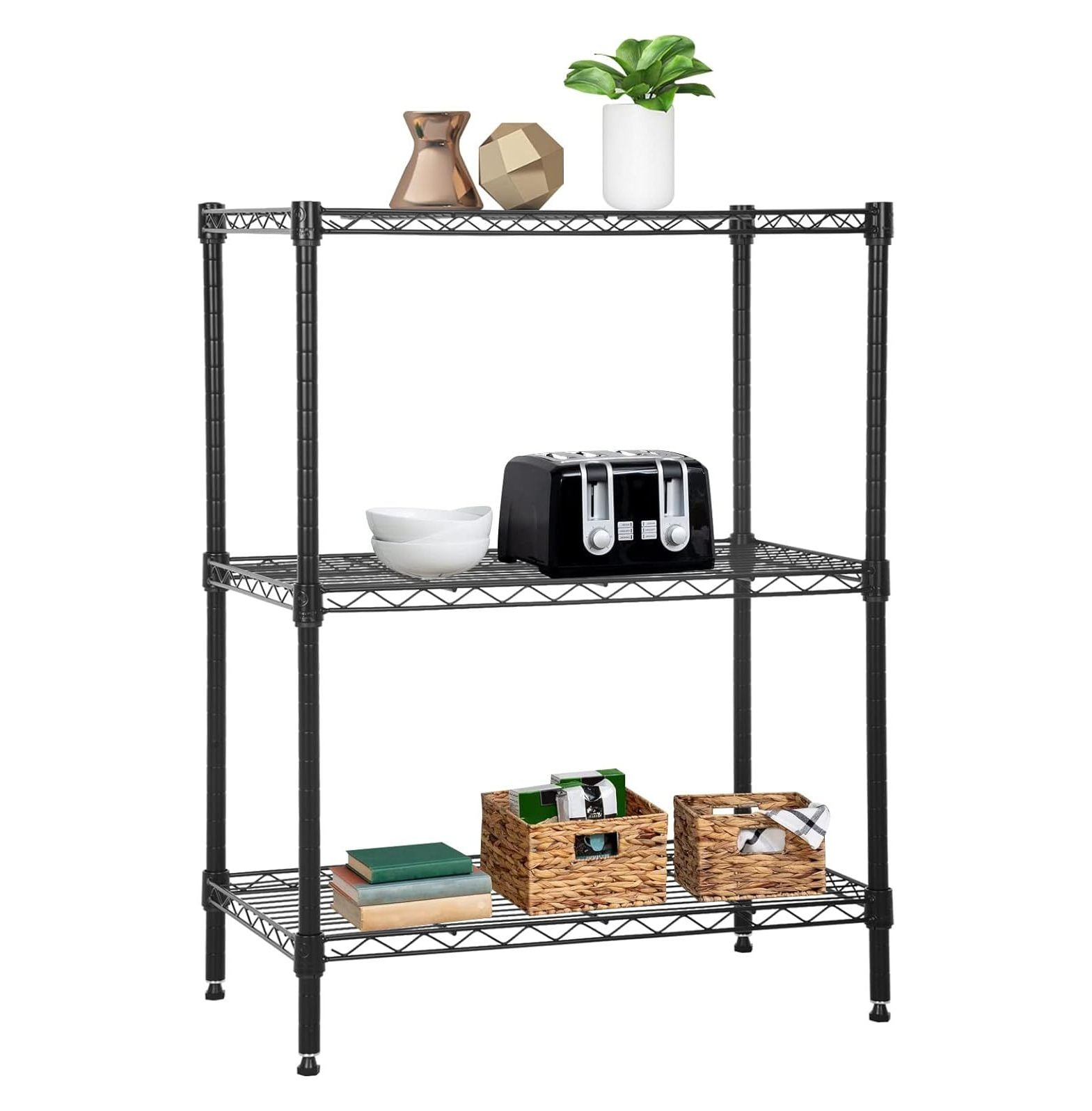 HYYYYH 3Tier Small Wire Shelving Unit, Metal Shelf Height Adjustable