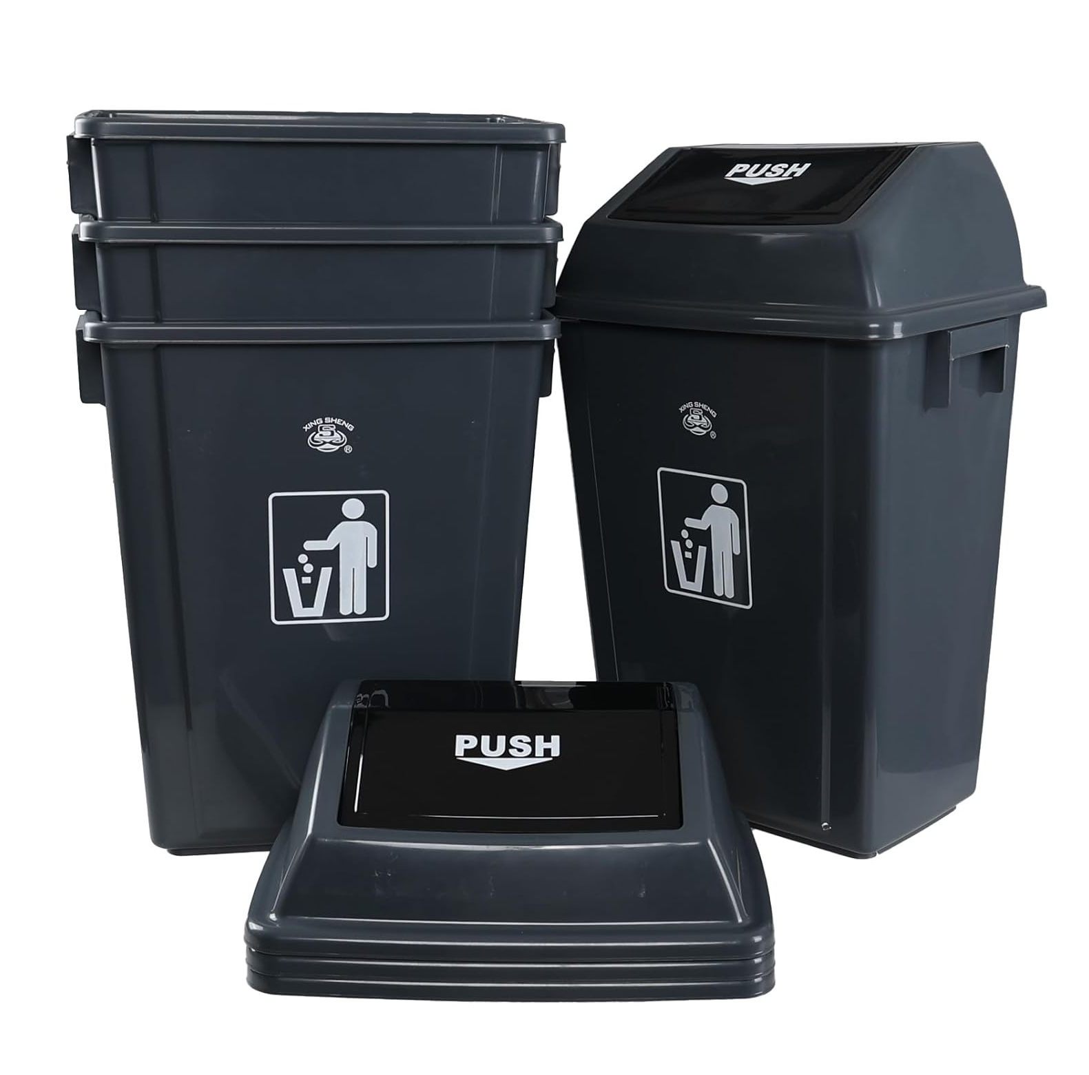 HYYYYH 4Pack 13 Gallon Plastic Trash Cans with Lids, Large Grey