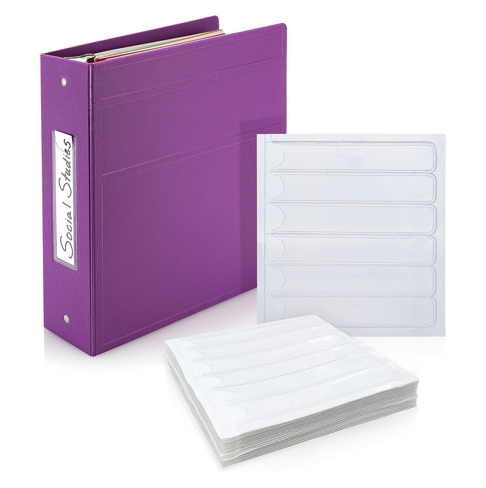 HYYYYH 60 Pack, Clear Binder Spine Insert Adhesive Pockets, 1 x 5