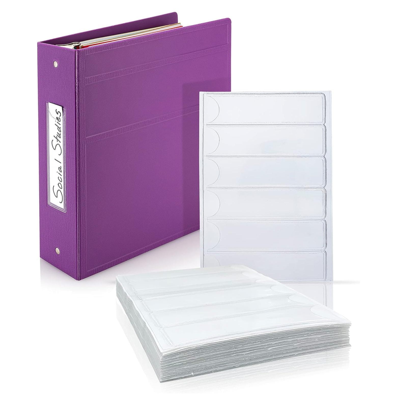 HYYYYH 60 Pack, Clear Binder Spine Insert Adhesive Pockets, 5.375 x 1