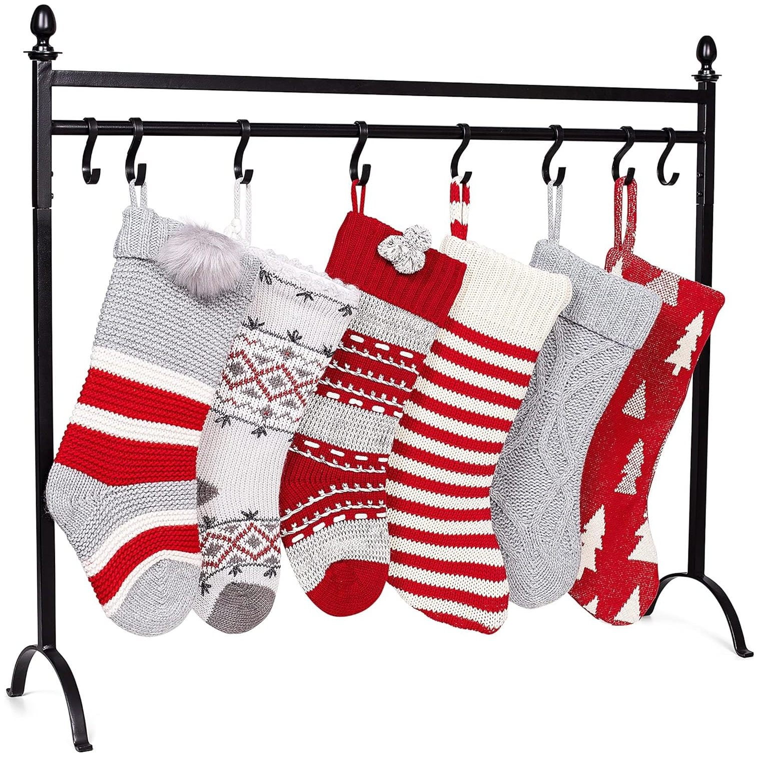 Black Iron 8-Hook Freestanding Christmas Stocking Holder Stand