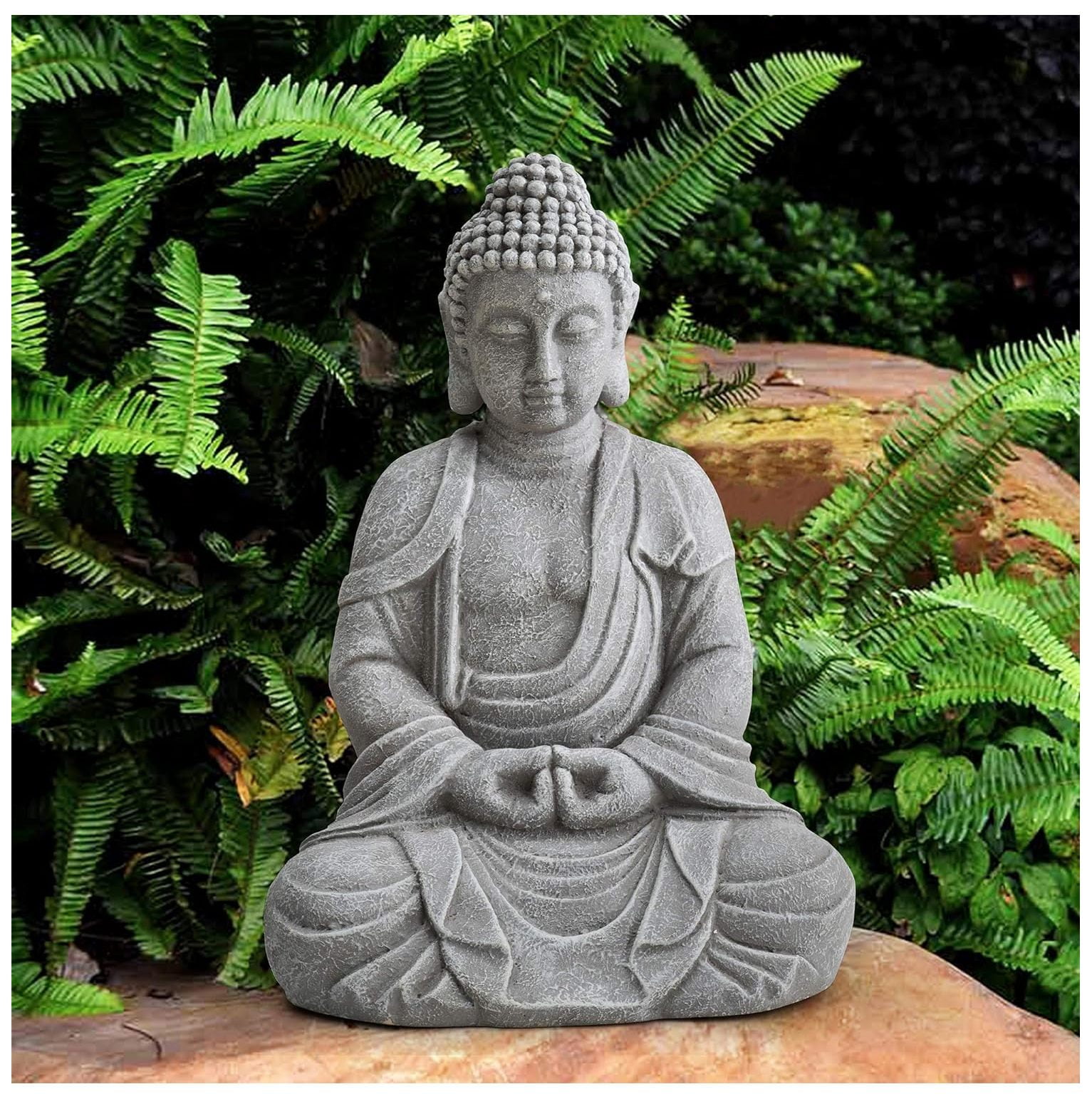 HYYYYH Buddha Statue 20 in. Large Sized Buddha Garden Statue Gray