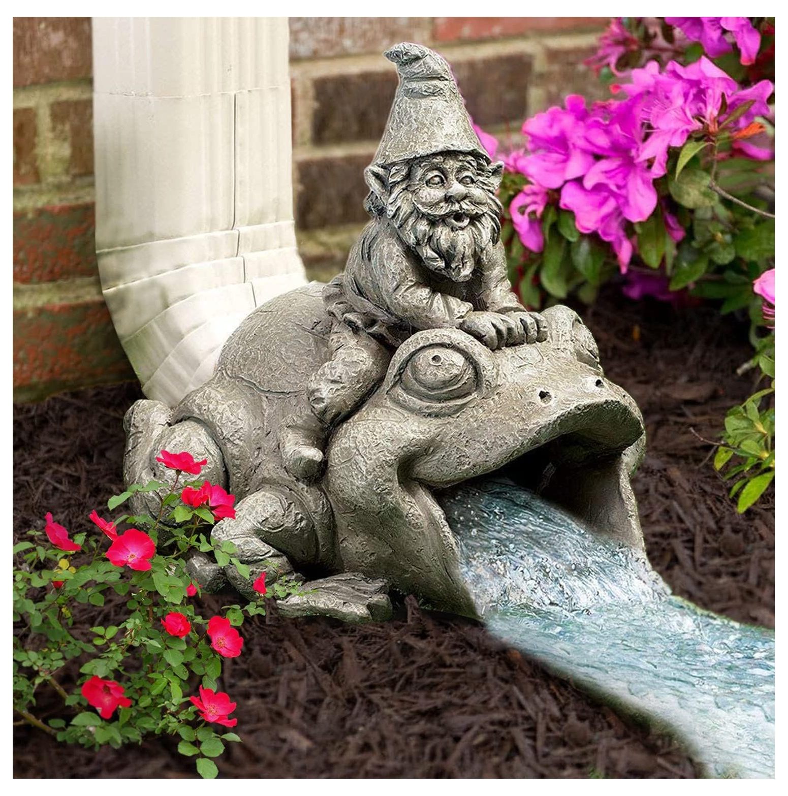 HYYYYH Cute and Playful Gnome Riding Frog Downspout Outdoor Extension