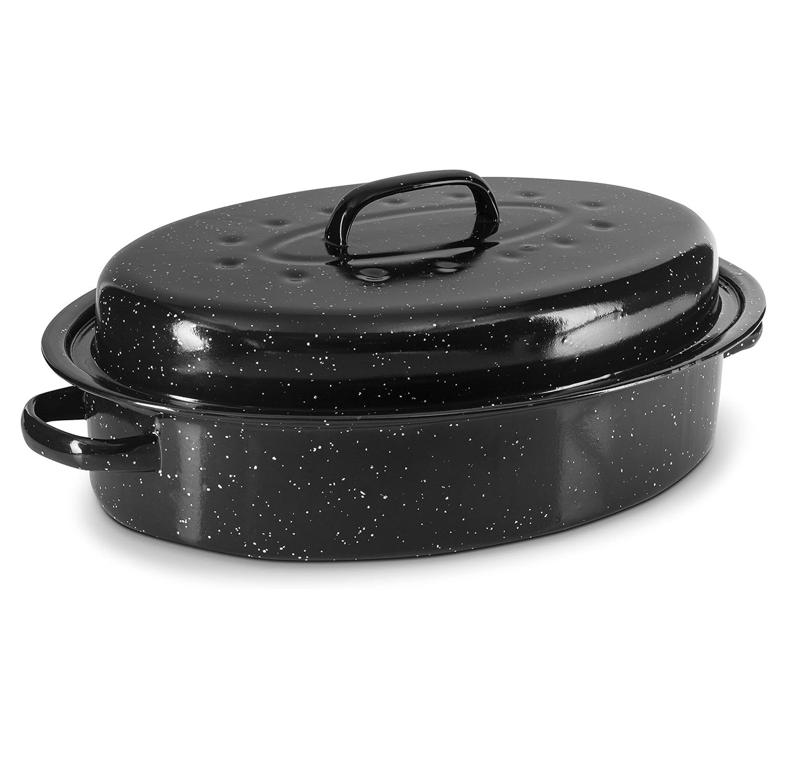 HYYYYH Granite Roasting Pans, Black (15" Oval Roaster Pan With Lid)
