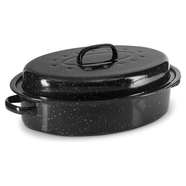 HYYYYH Granite Roasting Pans, Black (15" Oval Roaster Pan With Lid