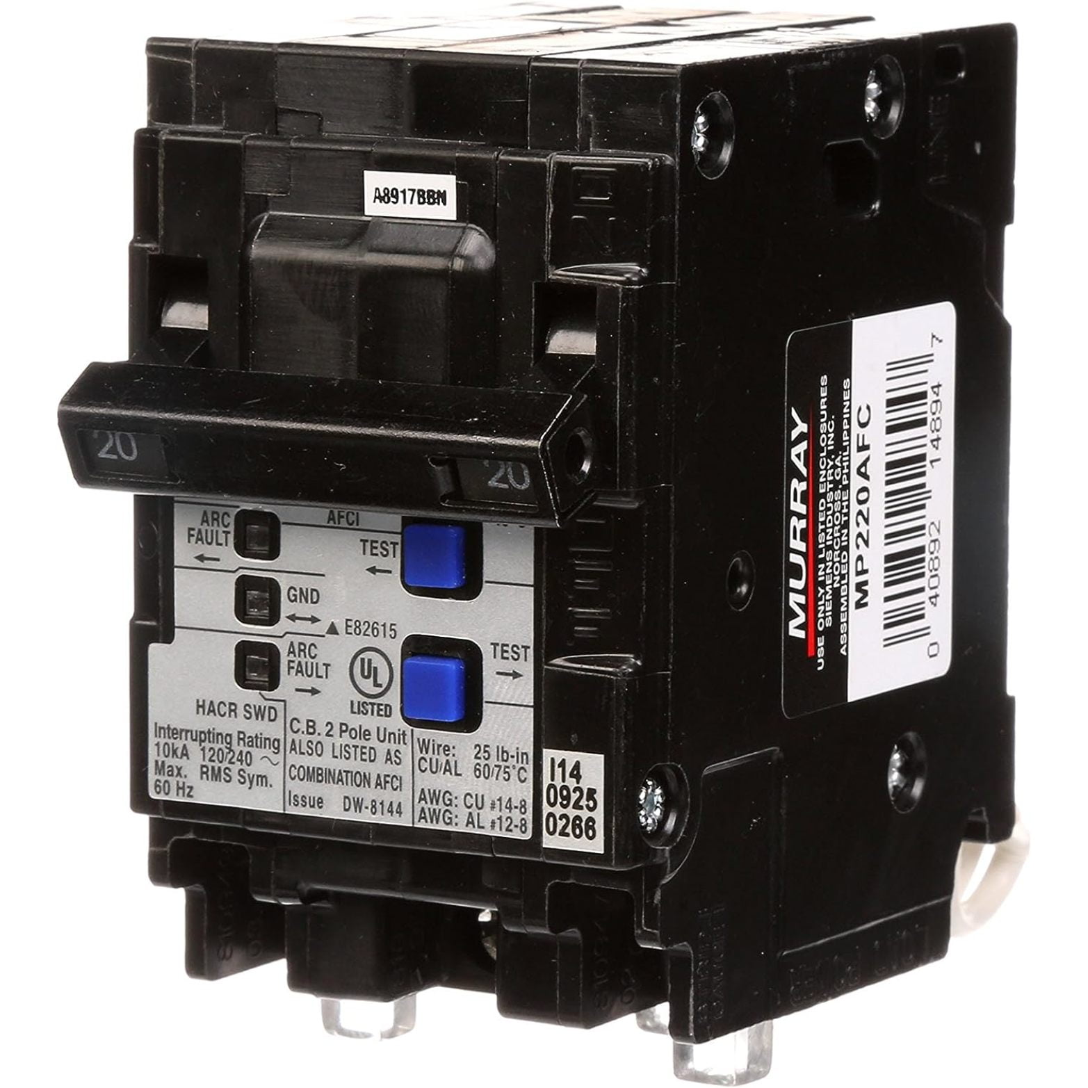 HYYYYH MP220AFC 20Amp 2 Pole 120Volt Combination Type Arc Fault